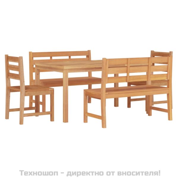 Градински трапезен комплект, 5 части, тиково дърво масив