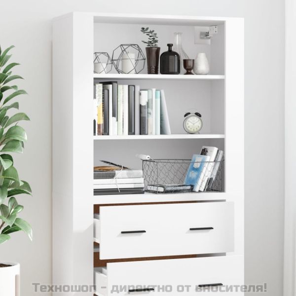 Висок шкаф, бял, инженерно дърво