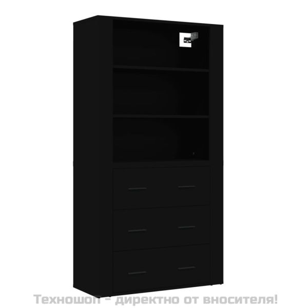 Висок шкаф, черен, инженерно дърво