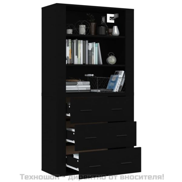 Висок шкаф, черен, инженерно дърво