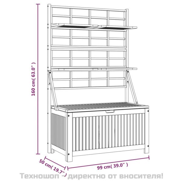 Сандък за съхранение с пергола, 99x50x160 см, акация масив