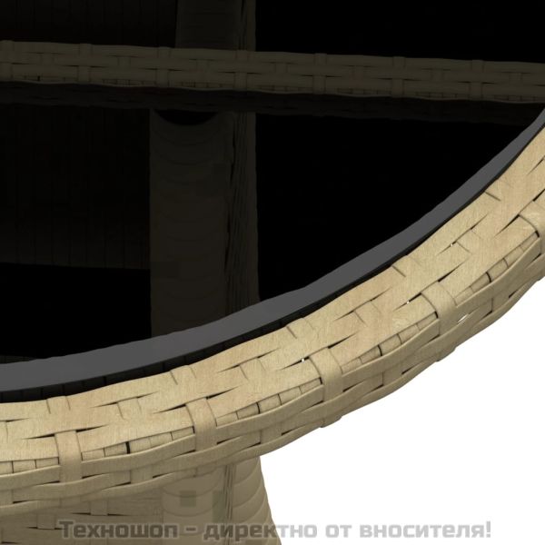 Градинска маса, Ø60x75 см, закалено стъкло и полиратан, бежова