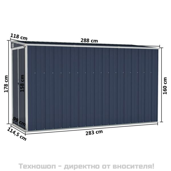 Градинска барака стенен монтаж антрацит 118x288x178 см стомана