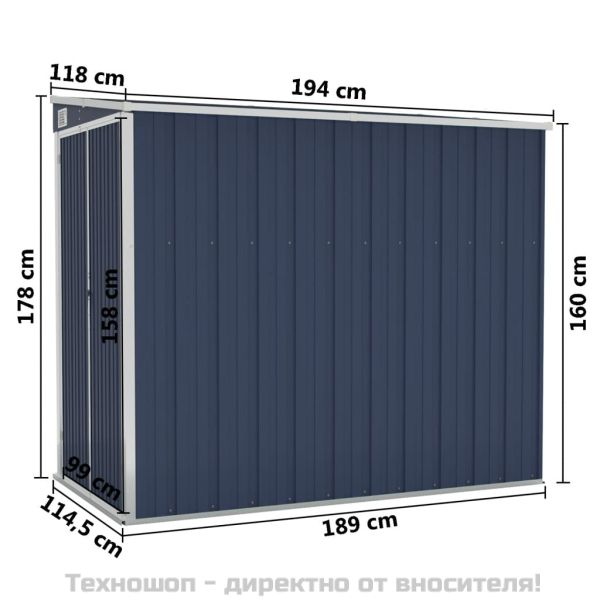 Градинска барака стенен монтаж антрацит 118x194x178 см стомана