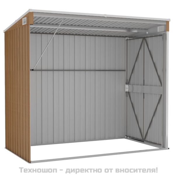 Градинска барака за стенен монтаж кафява 118x194x178 см стомана