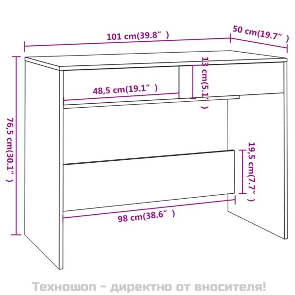 Бюро, бяло, 101x50x76,5 см, инженерно дърво