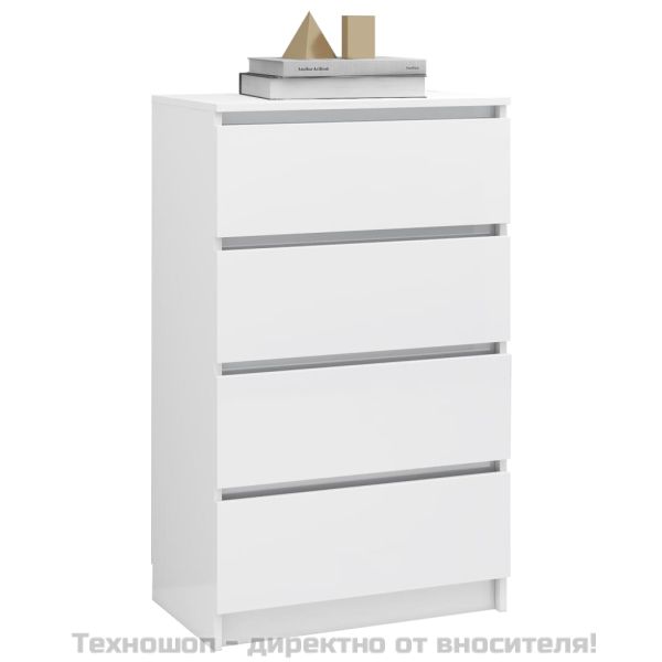 Сайдборд, бял гланц, 60x35x98,5 см, инженерно дърво