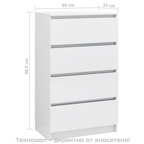 Сайдборд, бял гланц, 60x35x98,5 см, инженерно дърво