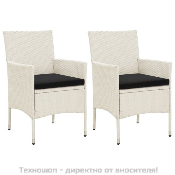 Градински столове с възглавници, 2 бр, полиратан, бели