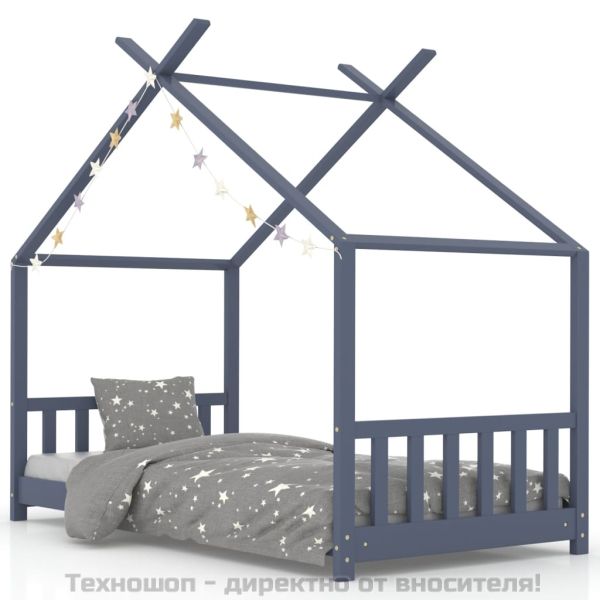 Рамка за детско легло, сива, бор масив, 70x140 см