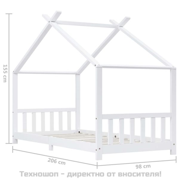 Рамка за детско легло, бяла, бор масив, 90х200 см