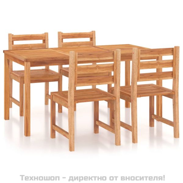 Градински трапезен комплект, 5 части, тиково дърво масив