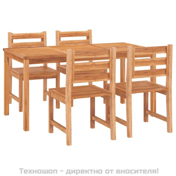 Градински трапезен комплект, 5 части, тиково дърво масив