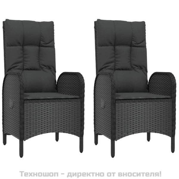 Градински комплект от 3 части с възглавници черни полиратан