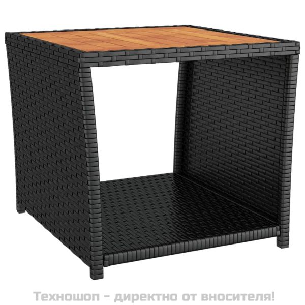 Маса за чай с дървен плот, черна, полиратан и акация масив