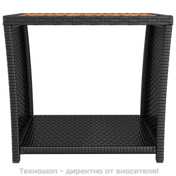 Маса за чай с дървен плот, черна, полиратан и акация масив