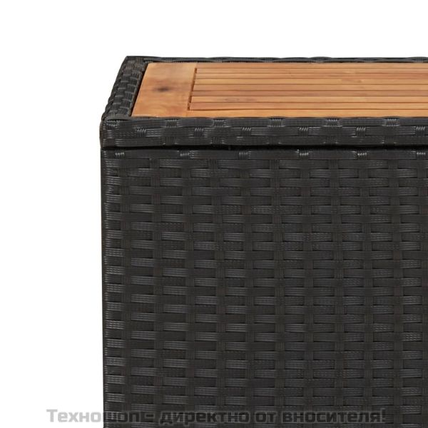 Маса за чай с дървен плот, черна, полиратан и акация масив