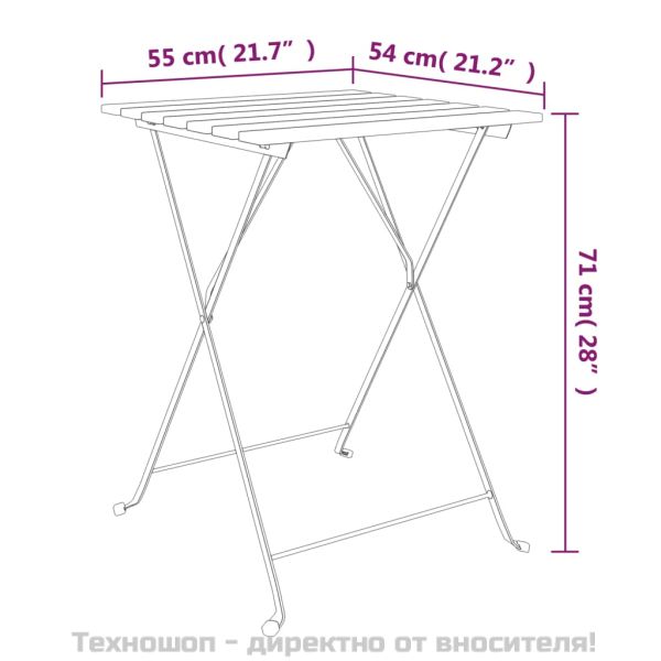Сгъваем бистро комплект от 3 части, акация масив и стомана