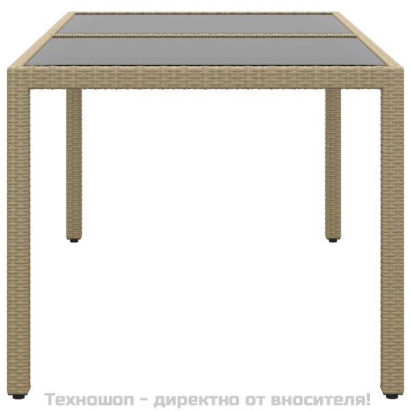 Градинска маса 150x90x75 см закалено стъкло и полиратан бежова