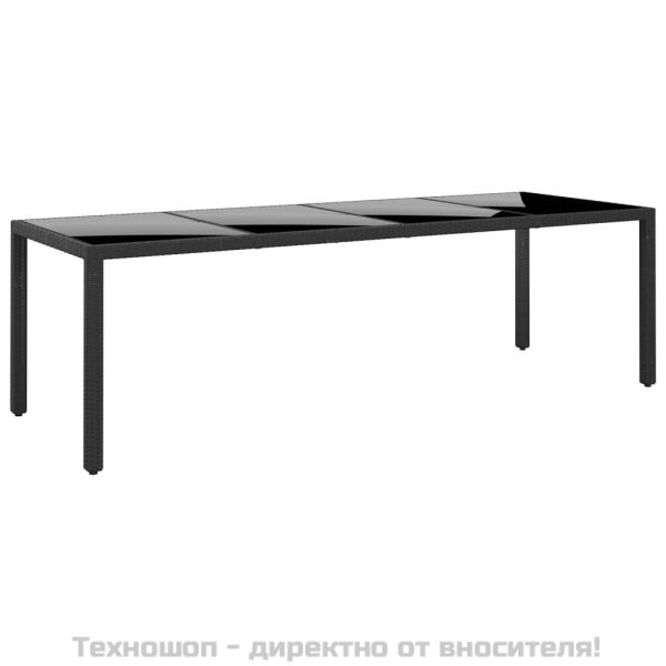 Градинска маса 250x100x75 см закалено стъкло и полиратан черна