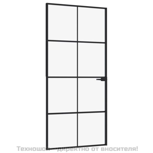 Интериорна врата черна 93x201,5 см закалено стъкло и алуминий