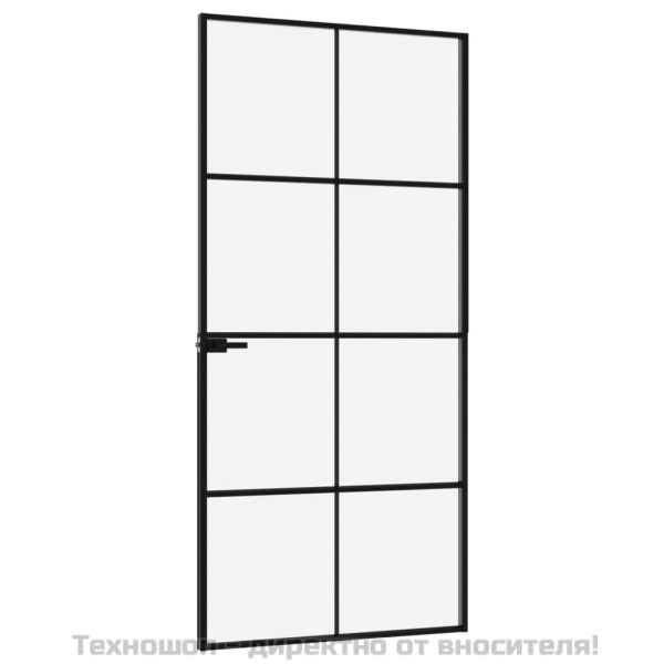 Интериорна врата черна 93x201,5 см закалено стъкло и алуминий