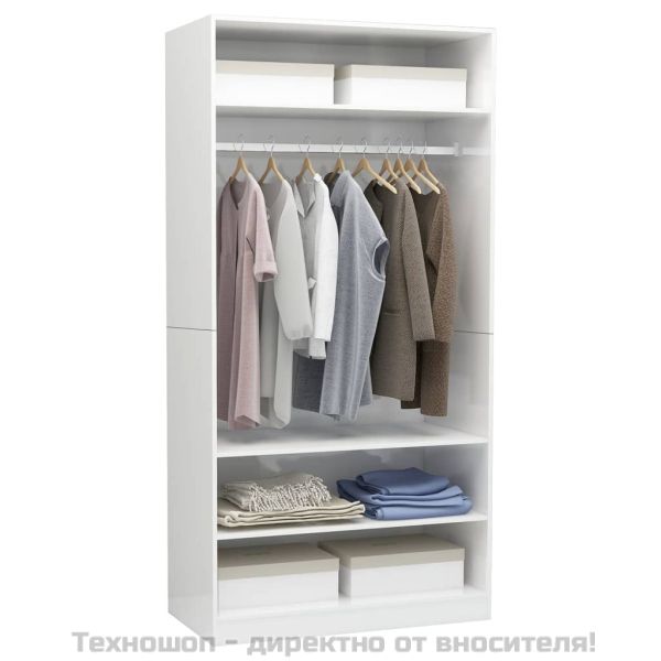 Гардероб, бял гланц, 100x50x200 см, инженерно дърво