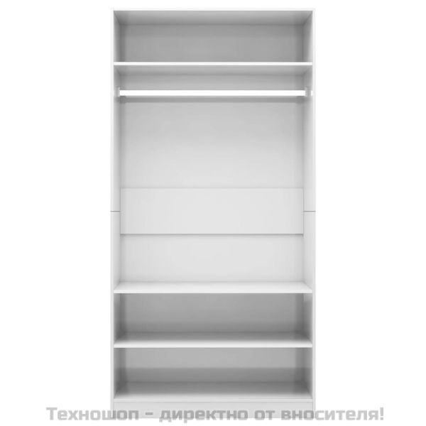 Гардероб, бял гланц, 100x50x200 см, инженерно дърво