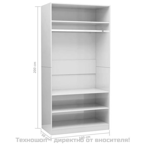 Гардероб, бял гланц, 100x50x200 см, инженерно дърво