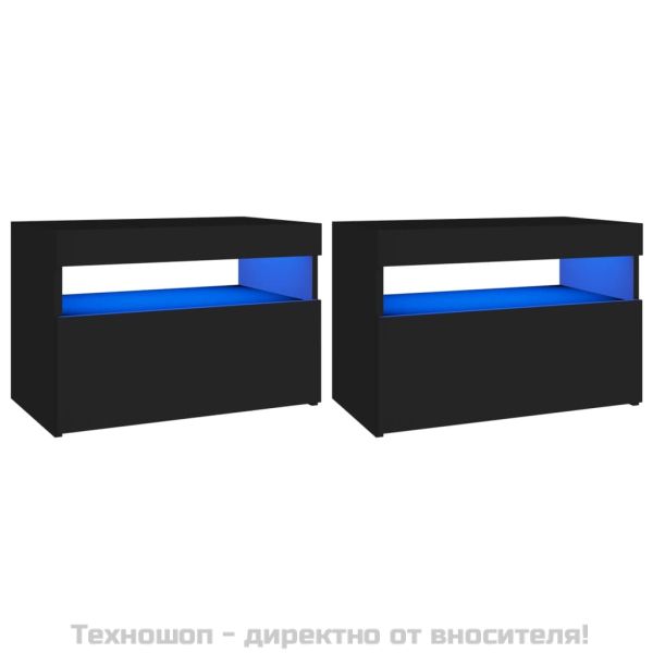 ТВ шкафове с LED осветление 2 бр черни 60x35x40 см