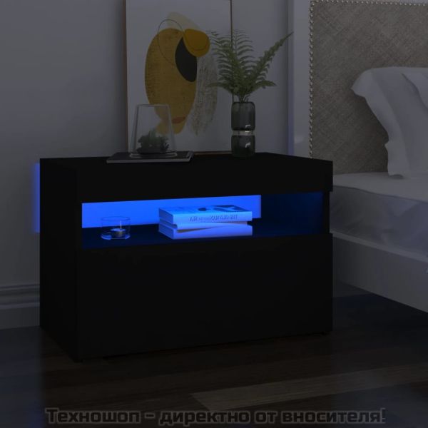 ТВ шкафове с LED осветление 2 бр черни 60x35x40 см