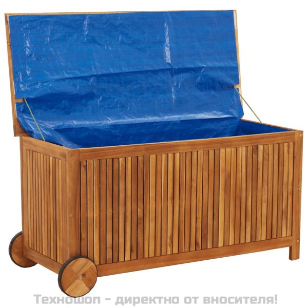 Градинска кутия за съхранение с колела 113x50x58см акация масив