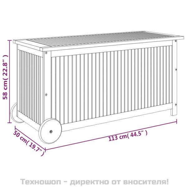 Градинска кутия за съхранение с колела 113x50x58см акация масив