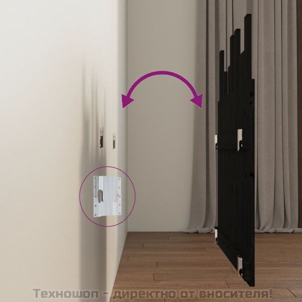 Стенна табла за спалня, черна, 95,5x3x80 см, борово дърво масив