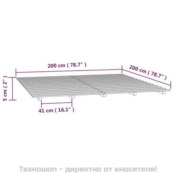 Рамка за легло, черна, 200x200 см, бор масив