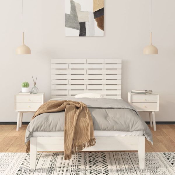 Стенна табла за спалня, бяла, 106x3x63 см, борово дърво масив