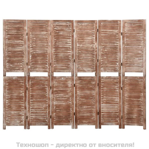 Параван за стая, 6 панела, кафяв, 210x165 cм, пауловния масив