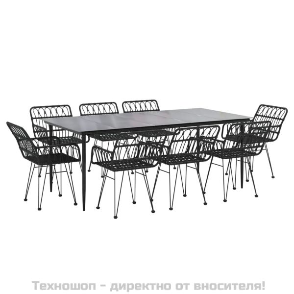 Градински трапезен комплект, 9 части, черен, полиратан