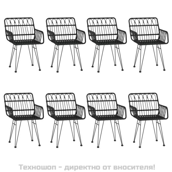 Градински трапезен комплект, 9 части, черен, полиратан