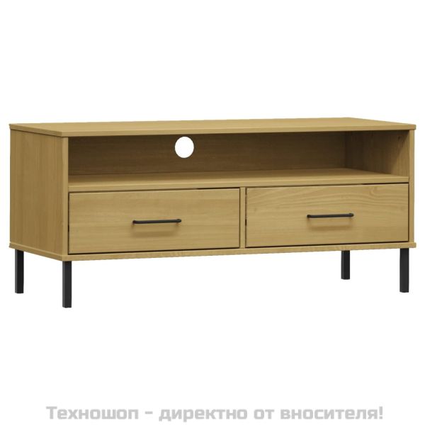 ТВ шкаф с метални крака, кафяв, бор масив, OSLO