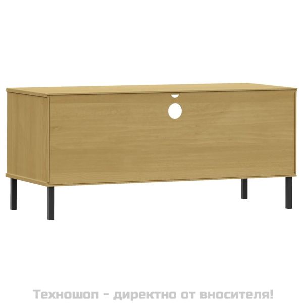 ТВ шкаф с метални крака, кафяв, бор масив, OSLO