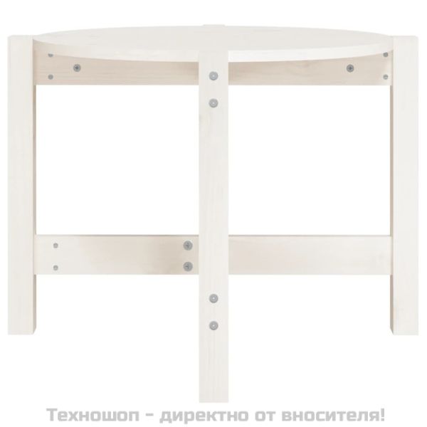 Кафе маса, бяла, Ø 62,5x45 см, борово дърво масив