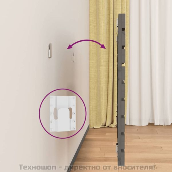 Стенна табла за спалня, сива, 126x3x63 см, борово дърво масив