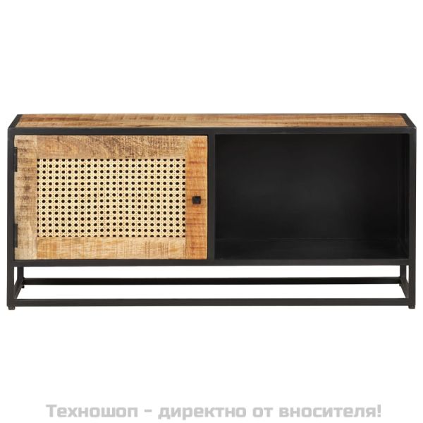 ТВ шкаф, 90x30x40 см, грубо мангово дърво масив и тръстика