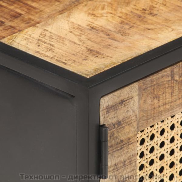 ТВ шкаф, 90x30x40 см, грубо мангово дърво масив и тръстика