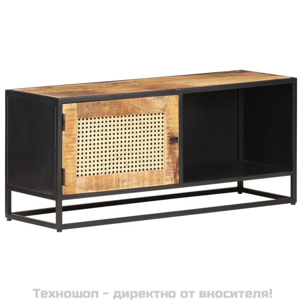 ТВ шкаф, 90x30x40 см, грубо мангово дърво масив и тръстика