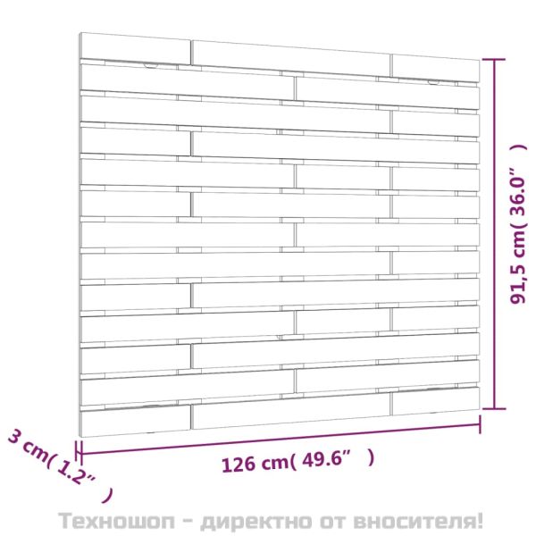 Стенна табла за спалня, бяла, 126x3x91,5 см, борово дърво масив