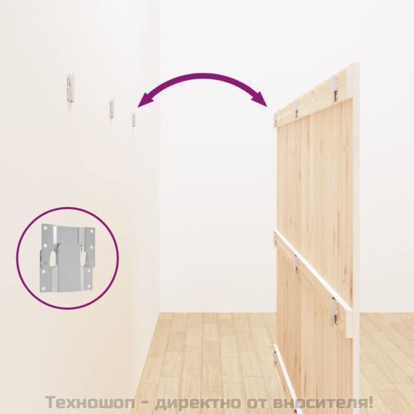 Стенна табла за спалня, бяла, 204x3x110 см, борово дърво масив