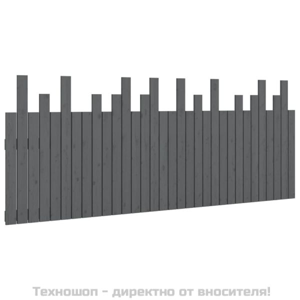 Стенна табла за спалня, сива, 204x3x80 см, борово дърво масив