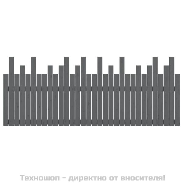 Стенна табла за спалня, сива, 204x3x80 см, борово дърво масив